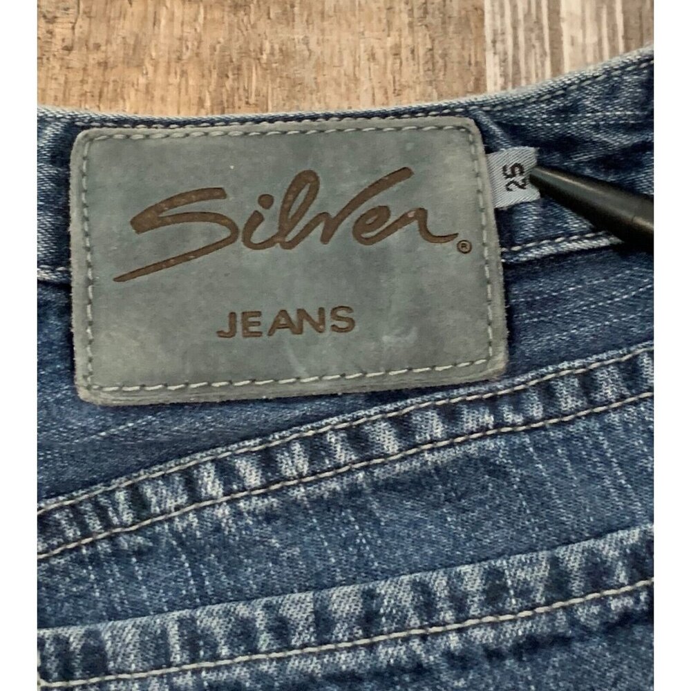 Silver Jeans Flare Pants Womens Size 25/31 Denim Button Fly Mid Rise Blue Cotton - Picture 6 of 15